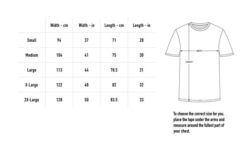Size chart for Ocean Flower Stone Washed Tee